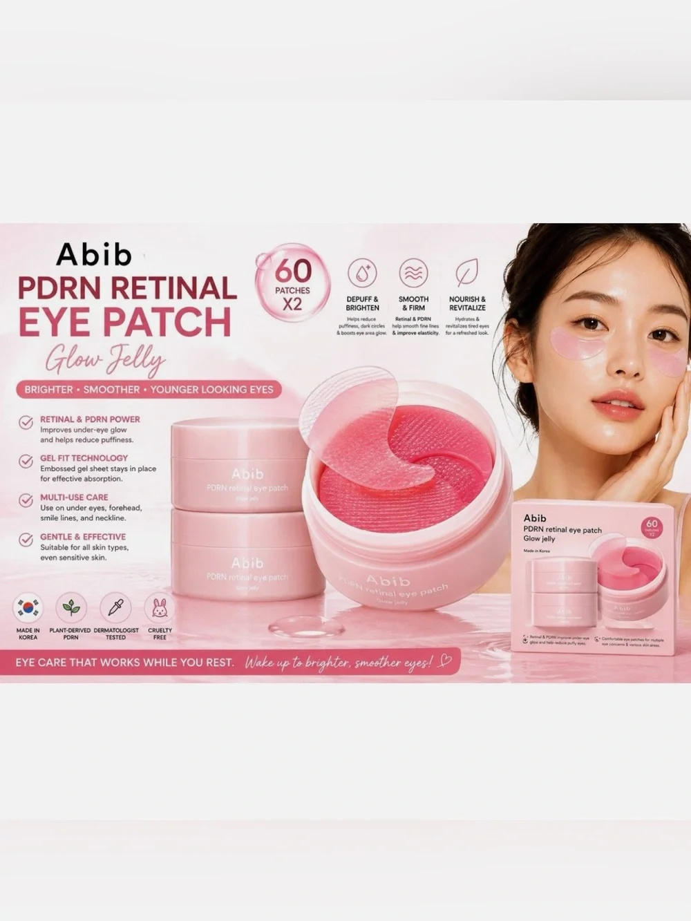 2 PACK ABIB PDRN RETINAL EYE PATCH GLOW JELLY, 2 X 30 =60 PATCHES FACTORY SEALED